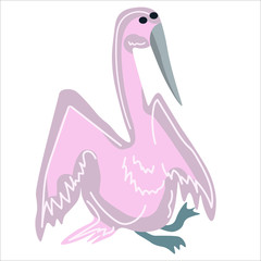 Pink bird simple design for toys, children illustration, graphic element. Vector, isolated.