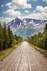 Railroad track in the wilderness of Alaska