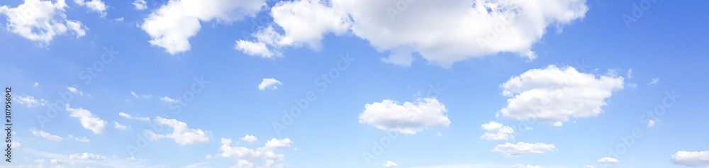 Wall mural panorama of clear blue sky with white cloud background. clearing day and good weather in the morning