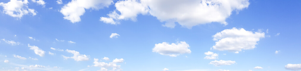 Panorama of clear blue sky with white cloud background. Clearing day and Good weather in the morning.