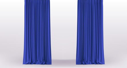 Background with straight luxury blue curtains and draperies