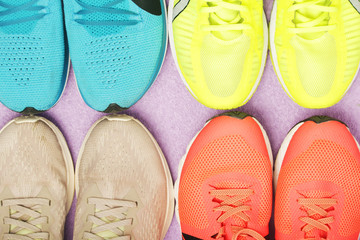 Top view background with running shoes