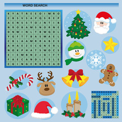 Educational Christmas game for kids Word search