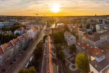Szczecin cityscape with beautiful sunset, Poland, Europe.