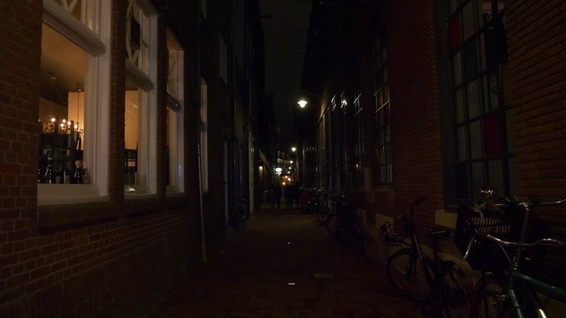 night illumination amsterdam city center famous crowded street panorama 4k netherlands  