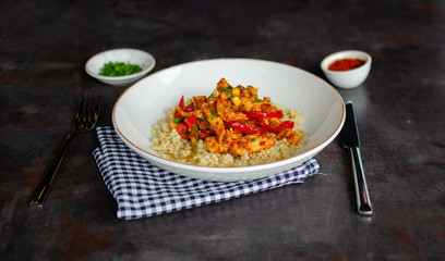 Ready to eat foods and drinks on metallic background