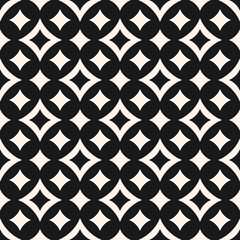 Vector seamless pattern with diamond shapes, big and small curved rhombuses, smooth lines. Simple abstract monochrome geometric background, repeat tiles. Stylish dark design for decor, fabric, covers