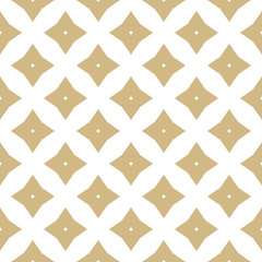 Golden vector geometric pattern. Abstract seamless background with rhombuses, diamond shapes, stars, repeat tiles. Retro vintage texture in white and gold colors. Elegant luxury decorative design
