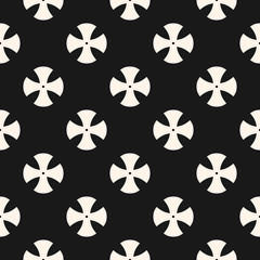 Simple floral pattern. Vector minimalist seamless texture with cross shapes. Abstract minimal geometric monochrome background. Black and white repeat design for textile, home decor, gift paper, cloth