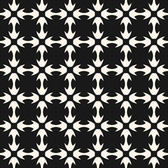Monochrome seamless pattern with mosaic tiles. Geometric floral ornament, abstract background texture with flower shapes, carved grid, lattice. Black and white repeat decorative design. - Stock vector