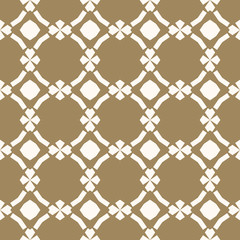 Vector golden ornamental pattern in oriental style. Abstract geometric seamless texture with floral shapes, diamond figures, grid, lattice. Elegant repeat gold and white background. Luxury design