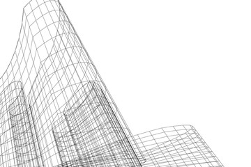 Modern architecture building. Linear 3d illustration. Concept sketch