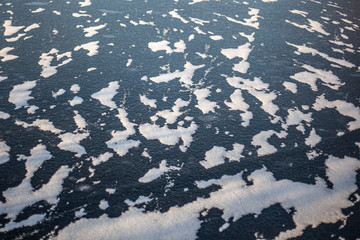 Ice on the river. Texture of ice in winter without snow.