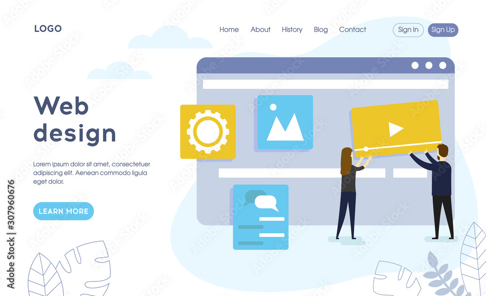 Poster modern web design concept. the team of web developers constructs a personal user account or admin pa