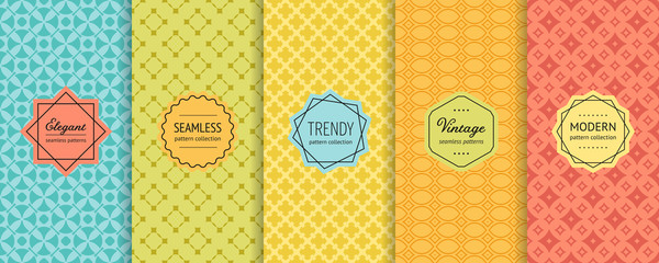 Materiał do szycia Vector geometric seamless patterns. Collection of elegant background swatches