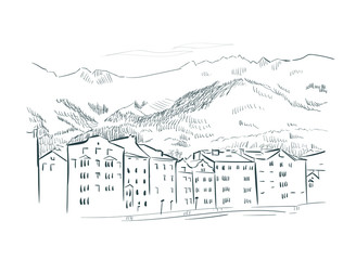 Innsbruck Austria Europe vector sketch city illustration line art