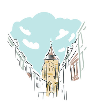 recommend clip art: Wavre Belgium Europe vector sketch city illustration line art