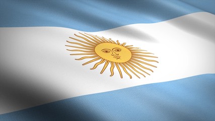 Flag of Argentina. Realistic waving flag 3D render illustration with highly detailed fabric texture.