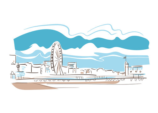 Brighton United Kingdom Europe vector sketch city illustration line art
