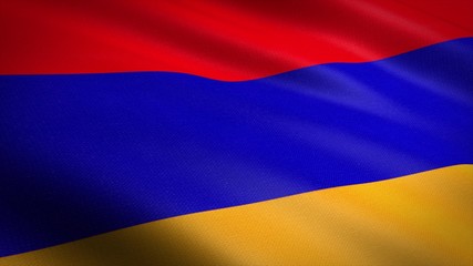 Flag of Armenia. Realistic waving flag 3D render illustration with highly detailed fabric texture.