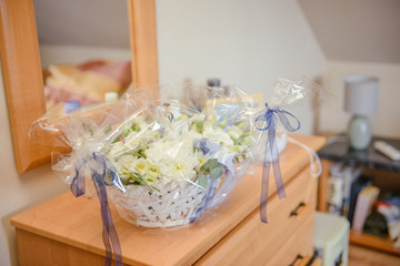 Beautifully decorated wedding table and other details at wedding hall. Wedding day.