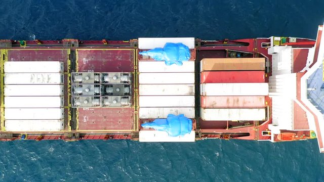 Container ship at sea, Aerial footage.