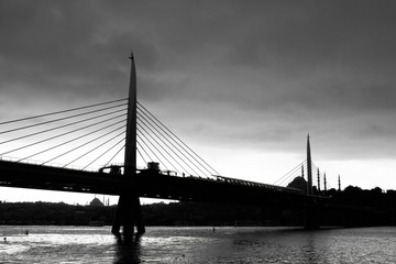 skyline of istanbul and modern bridge