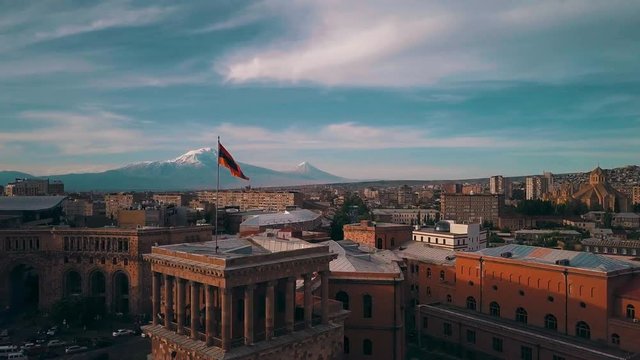 A beautiful aerial over Yerevan, capital city of Armenia.