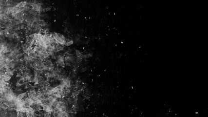 Black and White fire embers on isolated background. Explosion burn flame texture overlays for text or copyspace. Design element.
