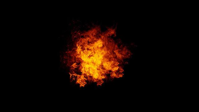 Expolsion fire flames texture on isolated black background. Perfect texture overlays for copyspace or text. Design element.