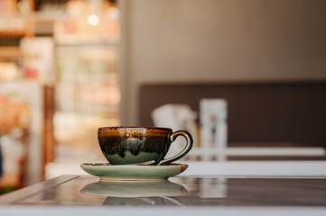 Hot latte coffee placed on the table
