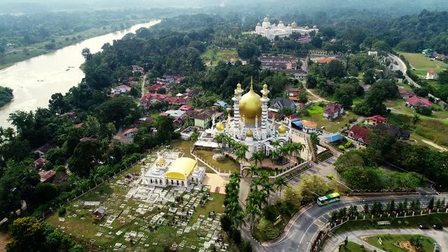 Aerial view of a public mosque, known as Ubudiah Mosque located in Kuala Kangsar,Perak,Malaysia.The mosque was built at the royal command of Sultan Idris Murshidul Azam Shah, Sultan Perak(1887 &ndash; 1916)