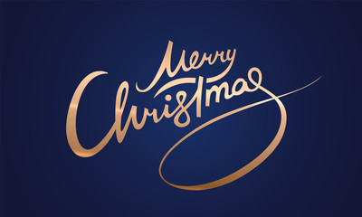 Merry Christmas Lettering Gold Texture On Blue