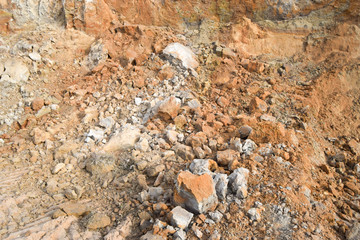 Quarry for the extraction of clay. Pieces of unprocessed clay.