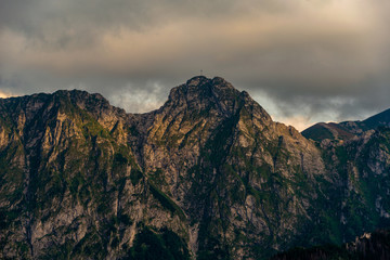 Giewont peak in the Tatra Mountains in Poland at sunset