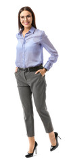 Obraz premium Beautiful young businesswoman on white background