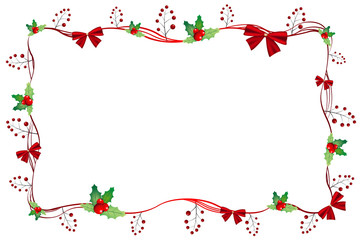 Christmas frame with mistletoe berries and bows/ ribbons