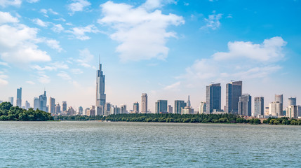 Fototapeta na wymiar Nanjing Lake Park and Urban Architecture Landscape Skyline