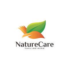 Modern Colorful Green Leaf Nature and Care Hand Logo Icon