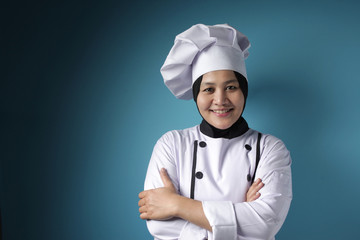 Happy Woman Chef with Crossed Arms