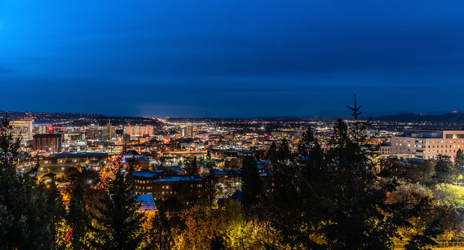 Evening Cityscape Of Spokane Washington