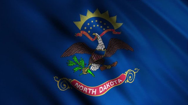 Abstract of North Dakota state's flag waving in the wind. Animation. Official State Flag of North Dakota Adopted features a bald eagle holding an olive branch and a bundle of arrows in its talons.