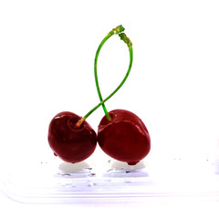 Cherry, fruit of sweets, berry isolated on white background close-up, clipping path