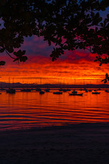 Sunset Blood Red Nature Island Boats Florianópolis Brazil