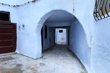 View of the old walls of Tetouan Medina quarter in Northern Morocco. A medina is typically walled,...