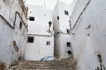 View of the typical old residential buildings of Tetouan (Northern Morocco) in historical center of...