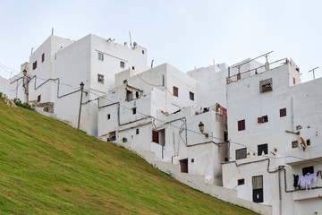 Old ancient residential buildings of Tetouan (Northern Morocco) in historical center of the city.