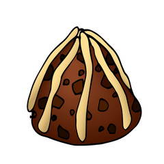 chocolate candy or cake ant hill with cream stripes, festive dessert, color vector illustration with black contour lines isolated on white background in clip art and hand drawn style