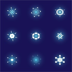 Kit of simple christmas snowflakes on blue background.