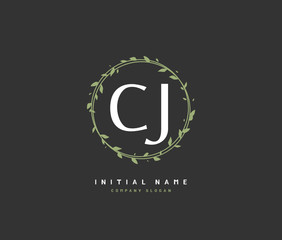 C J CJ Beauty vector initial logo, handwriting logo of initial signature, wedding, fashion, jewerly, boutique, floral and botanical with creative template for any company or business.